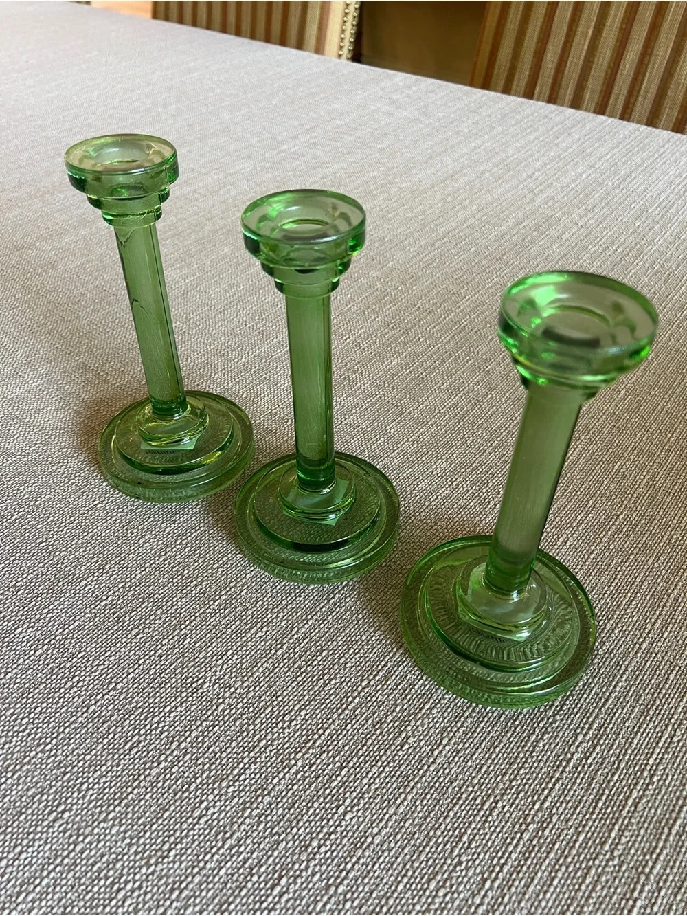 Anthropologie Home Green Glass Taper Candle Holders - Set of 3